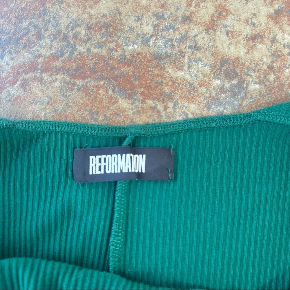 Reformation Janelle Ribbed Mini Dress L Emerald Green‎ Spruce Sleeveless Summer - Picture 6 of 11